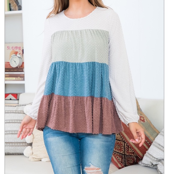 04 Boho long sleeves Color Block Tunic Top - Picture 2 of 3